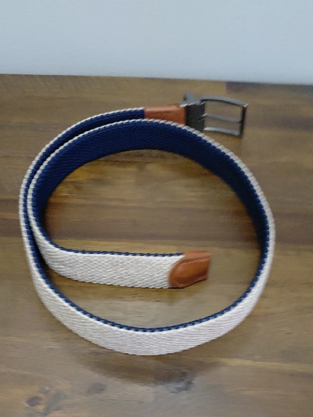 Tommy Bahama Men's Reversible Braided Stretch Belt (Khaki/Navy, S/M)